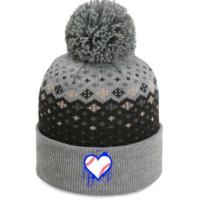 I Bleed Blue Baseball Heart The Baniff Cuffed Pom Beanie