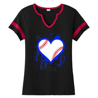 I Bleed Blue Baseball Heart Ladies Halftime Notch Neck Tee