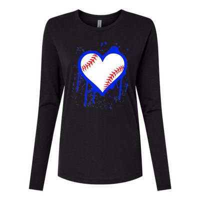 I Bleed Blue Baseball Heart Womens Cotton Relaxed Long Sleeve T-Shirt