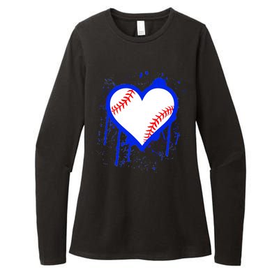 I Bleed Blue Baseball Heart Womens CVC Long Sleeve Shirt