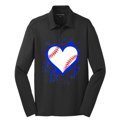 I Bleed Blue Baseball Heart Silk Touch Performance Long Sleeve Polo