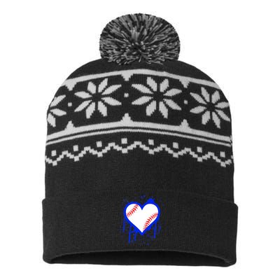 I Bleed Blue Baseball Heart USA-Made Snowflake Beanie