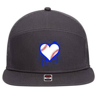 I Bleed Blue Baseball Heart 7 Panel Mesh Trucker Snapback Hat