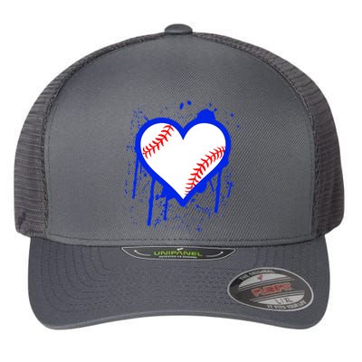 I Bleed Blue Baseball Heart Flexfit Unipanel Trucker Cap