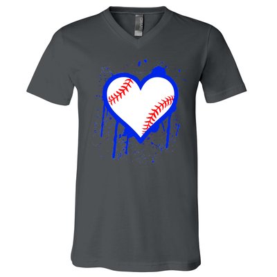 I Bleed Blue Baseball Heart V-Neck T-Shirt