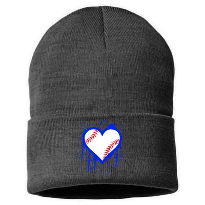 I Bleed Blue Baseball Heart Sustainable Knit Beanie