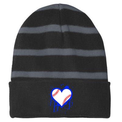 I Bleed Blue Baseball Heart Striped Beanie with Solid Band