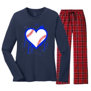 I Bleed Blue Baseball Heart Women's Long Sleeve Flannel Pajama Set 