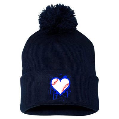 I Bleed Blue Baseball Heart Pom Pom 12in Knit Beanie