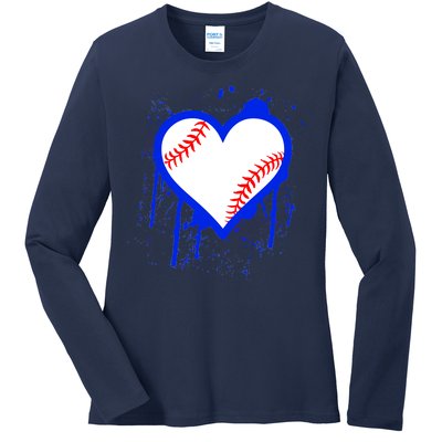 I Bleed Blue Baseball Heart Ladies Long Sleeve Shirt