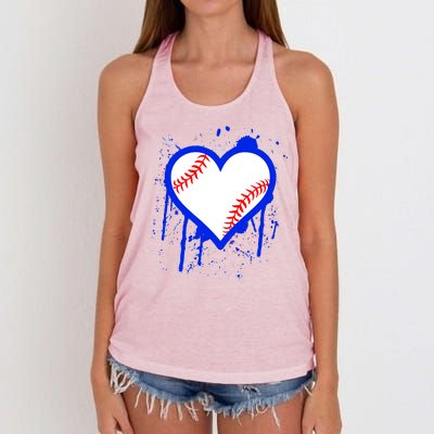 I Bleed Blue Baseball Heart Women's Knotted Racerback Tank