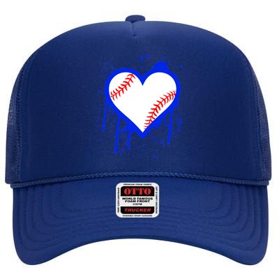 I Bleed Blue Baseball Heart High Crown Mesh Back Trucker Hat