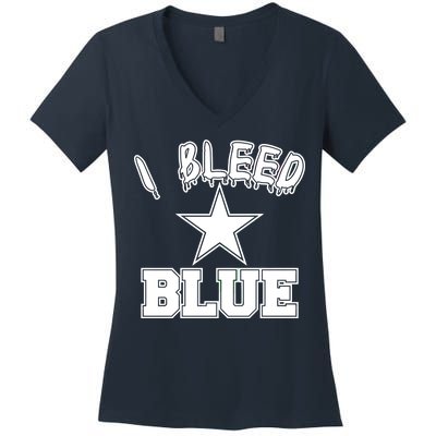 I Bleed Blue Dallas, Texas Fan Pride Women's V-Neck T-Shirt