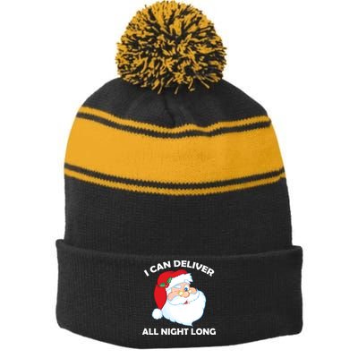 I Can Deliver All Night Long X-Mas Bad Santa Stripe Pom Pom Beanie