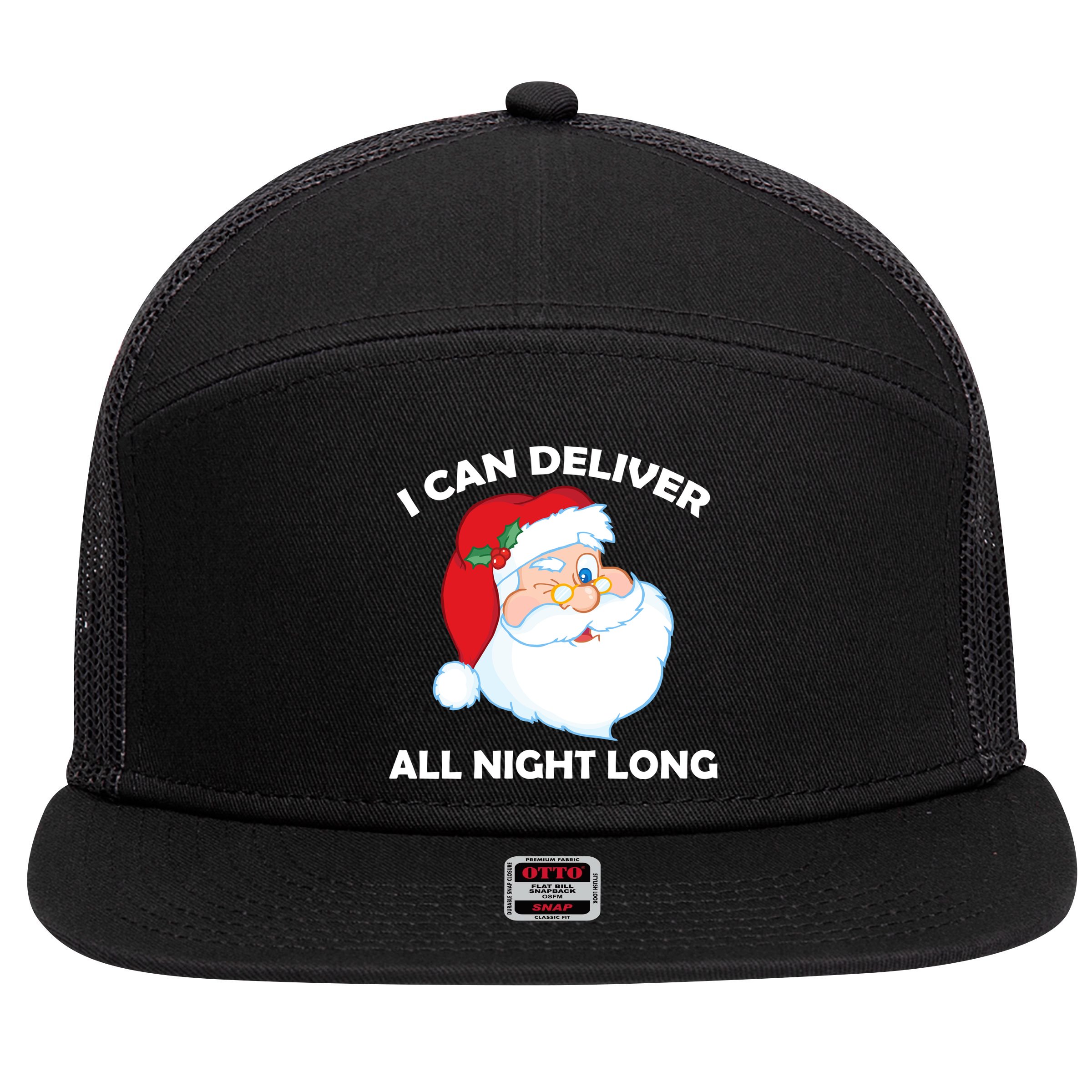 I Can Deliver All Night Long X-Mas Bad Santa 7 Panel Mesh Trucker Snapback Hat