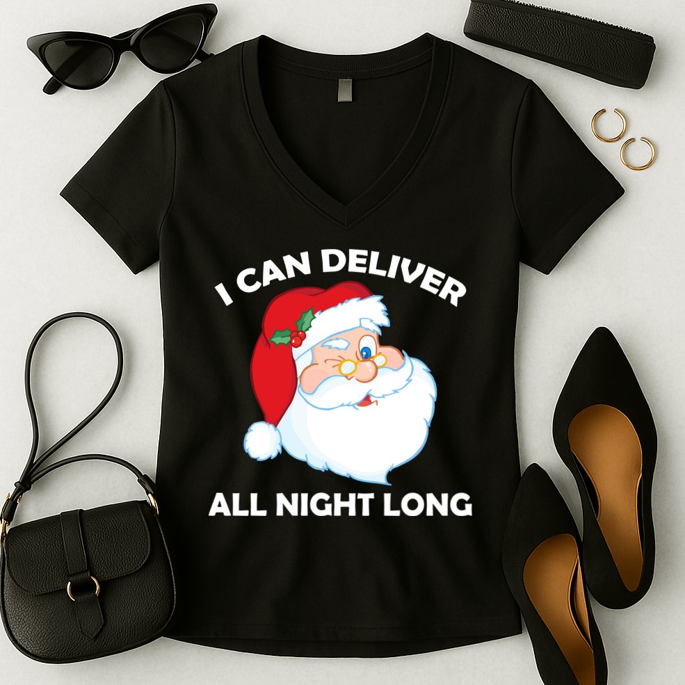 I Can Deliver All Night Long X-Mas Bad Santa Women's V-Neck T-Shirt