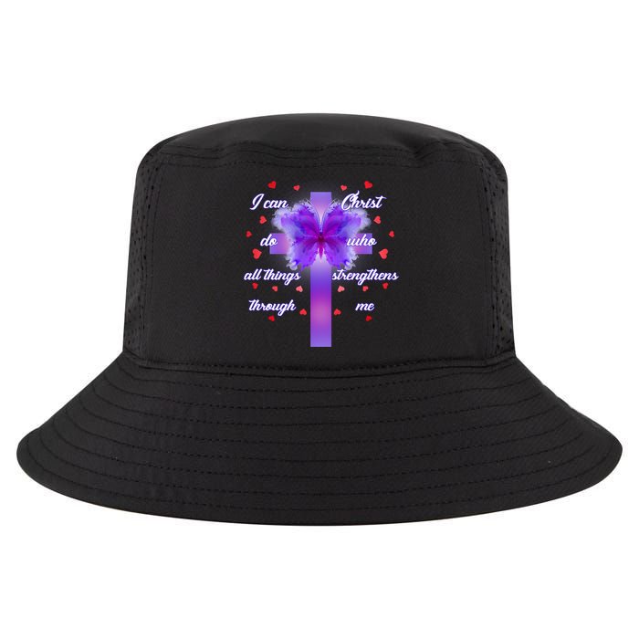 I Can Do All Things Through Christ Butterfly Cross Cool Comfort Performance Bucket Hat