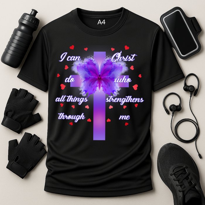 I Can Do All Things Through Christ Butterfly Cross Performance Shirt