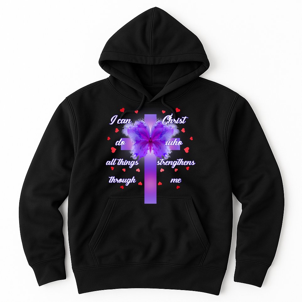 I Can Do All Things Through Christ Butterfly Cross Hoodie
