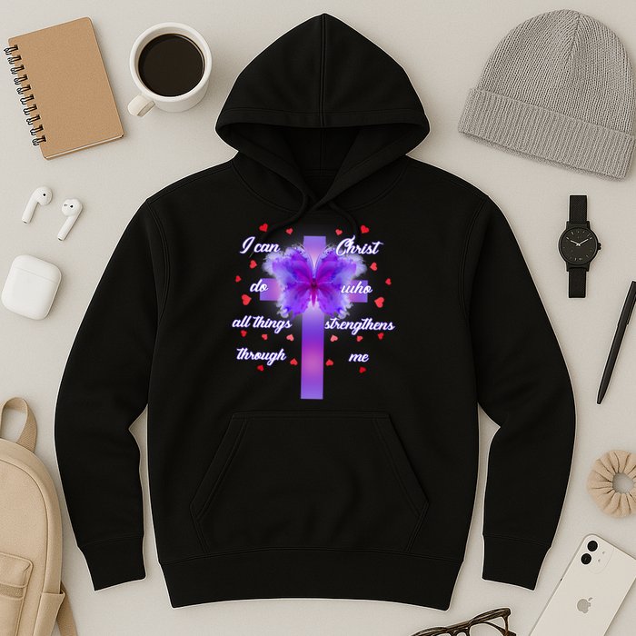 I Can Do All Things Through Christ Butterfly Cross Hoodie