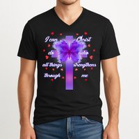 I Can Do All Things Through Christ Butterfly Cross V-Neck T-Shirt