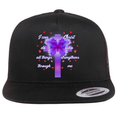 I Can Do All Things Through Christ Butterfly Cross Flatbill Hat