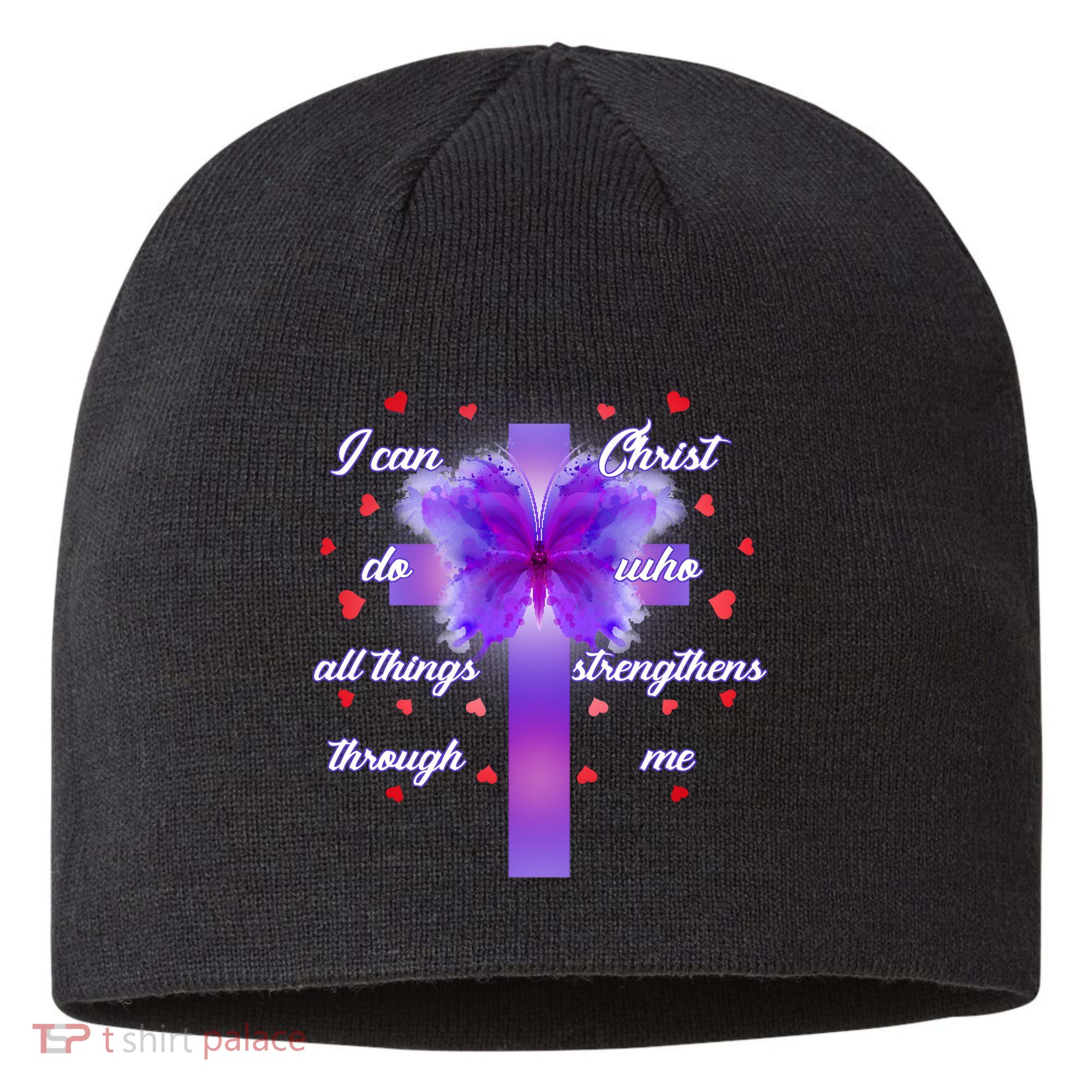 I Can Do All Things Through Christ Butterfly Cross Sustainable Beanie