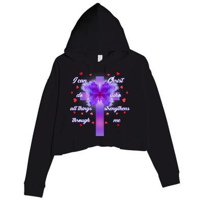 I Can Do All Things Through Christ Butterfly Cross Crop Fleece Hoodie