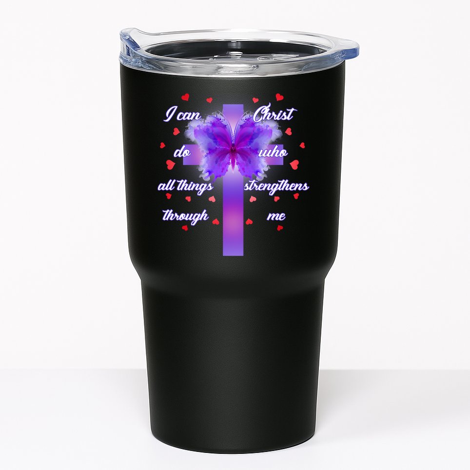 I Can Do All Things Through Christ Butterfly Cross Tumbler