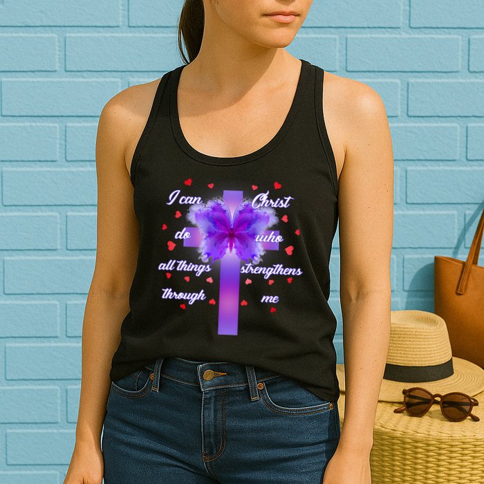 I Can Do All Things Through Christ Butterfly Cross Womens Tank Top