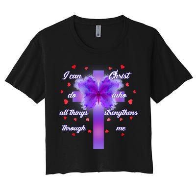 I Can Do All Things Through Christ Butterfly Cross Crop Top