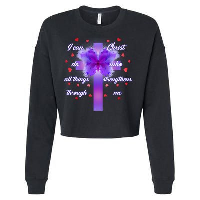 I Can Do All Things Through Christ Butterfly Cross Cropped Pullover Crew