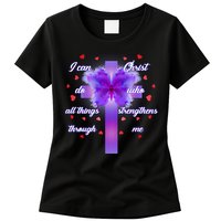 I Can Do All Things Through Christ Butterfly Cross Womens T-Shirt