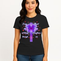 I Can Do All Things Through Christ Butterfly Cross Womens T-Shirt