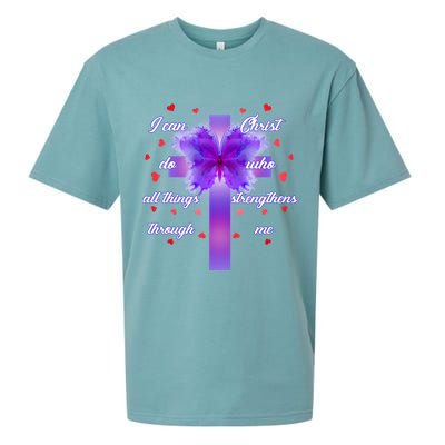 I Can Do All Things Through Christ Butterfly Cross Sueded Cloud Jersey T-Shirt