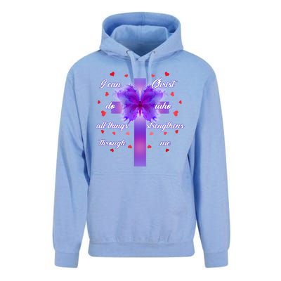 I Can Do All Things Through Christ Butterfly Cross Unisex Surf Hoodie