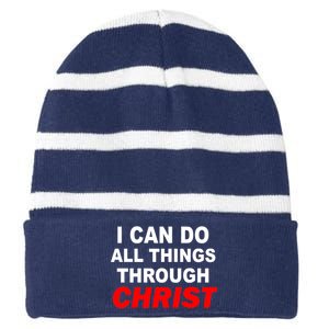 I Can Do All Things Through Christ Our Lord Striped Beanie with Solid Band