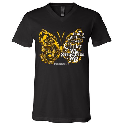 I Can Do All Things Through Christ Philippians 4:13  V-Neck T-Shirt
