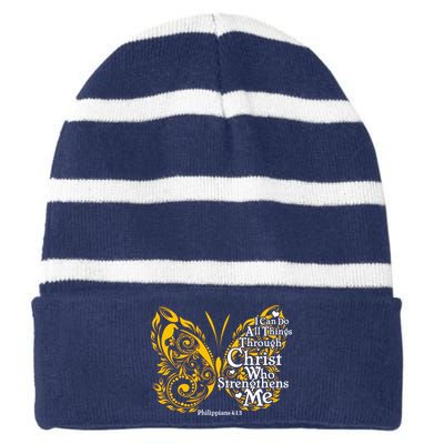 I Can Do All Things Through Christ Philippians 4:13  Striped Beanie with Solid Band