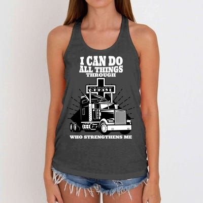 I Can Do All Things Through Christ Truck Driver Women's Knotted Racerback Tank