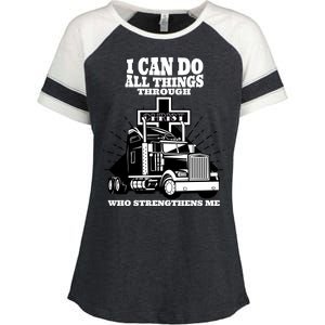 I Can Do All Things Through Christ Truck Driver Enza Ladies Jersey Colorblock Tee