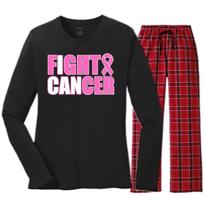 I Can Fight Cancer Breast Cancer Awareness Women's Long Sleeve Flannel Pajama Set 