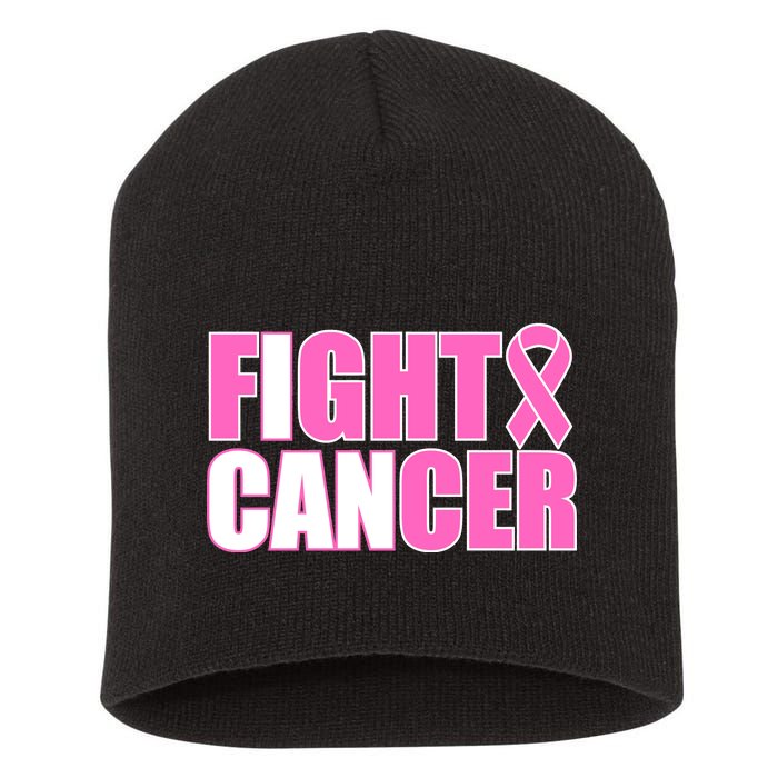 I Can Fight Cancer Breast Cancer Awareness Short Acrylic Beanie