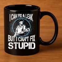I Can Fix A Leak But Can't Fix Stupid 11oz C Handle Ceramic Mug