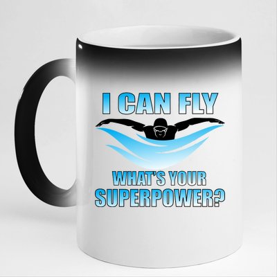 I Can Fly What's Your Superpower Swimming 11oz Black Color Changing Mug