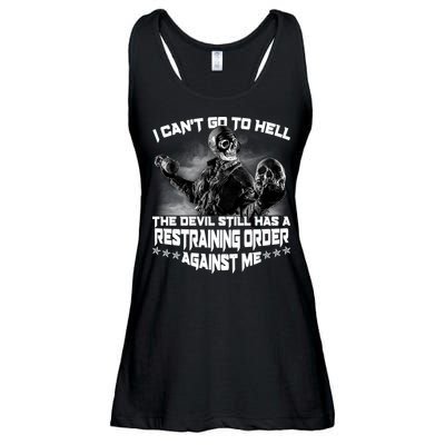 I Can't Go To Hell The Devil Has A Restraining Order Against Me Ladies Essential Flowy Tank
