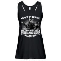 I Can't Go To Hell The Devil Has A Restraining Order Against Me Ladies Essential Flowy Tank