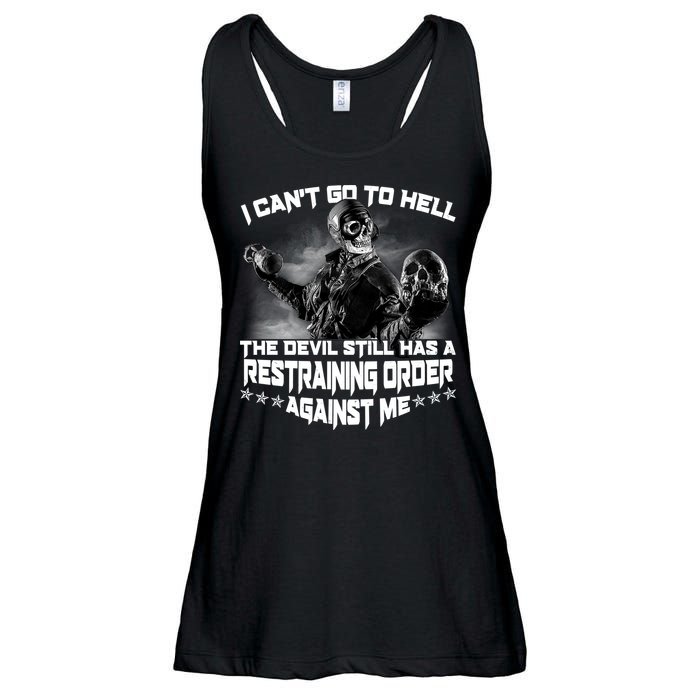 I Can't Go To Hell The Devil Has A Restraining Order Against Me Ladies Essential Flowy Tank