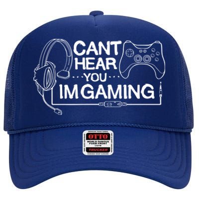 I Can't Hear You I'm Gaming Funny Gamer High Crown Mesh Back Trucker Hat