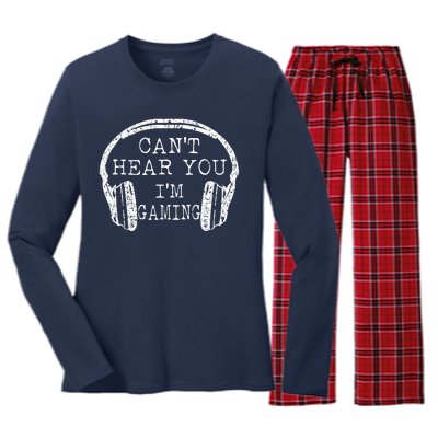 I Can't Hear You I'm Gaming Headphones Gamer Women's Long Sleeve Flannel Pajama Set 